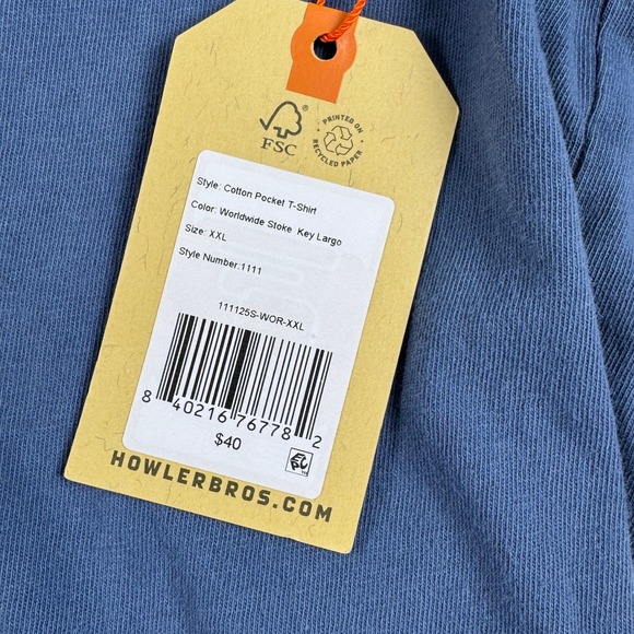 Howler Bros Cotton Pocket T Shirt Blue Worldwide Stoke Men's XXL - Picture 4 of 12